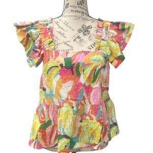 CROSBY by Mollie Burch Cato Ruffle Top,‎ Size L, EUC